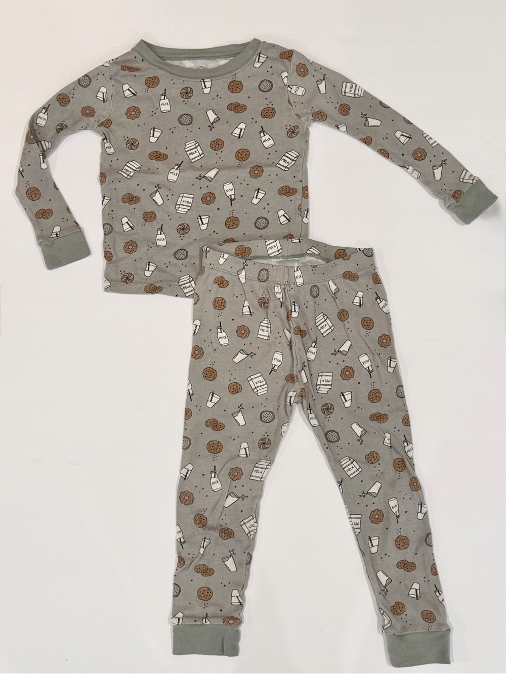 Wonder Nation Toddler Boys Milk & Cookies Print Long Sleeve Pajama Set, 4T